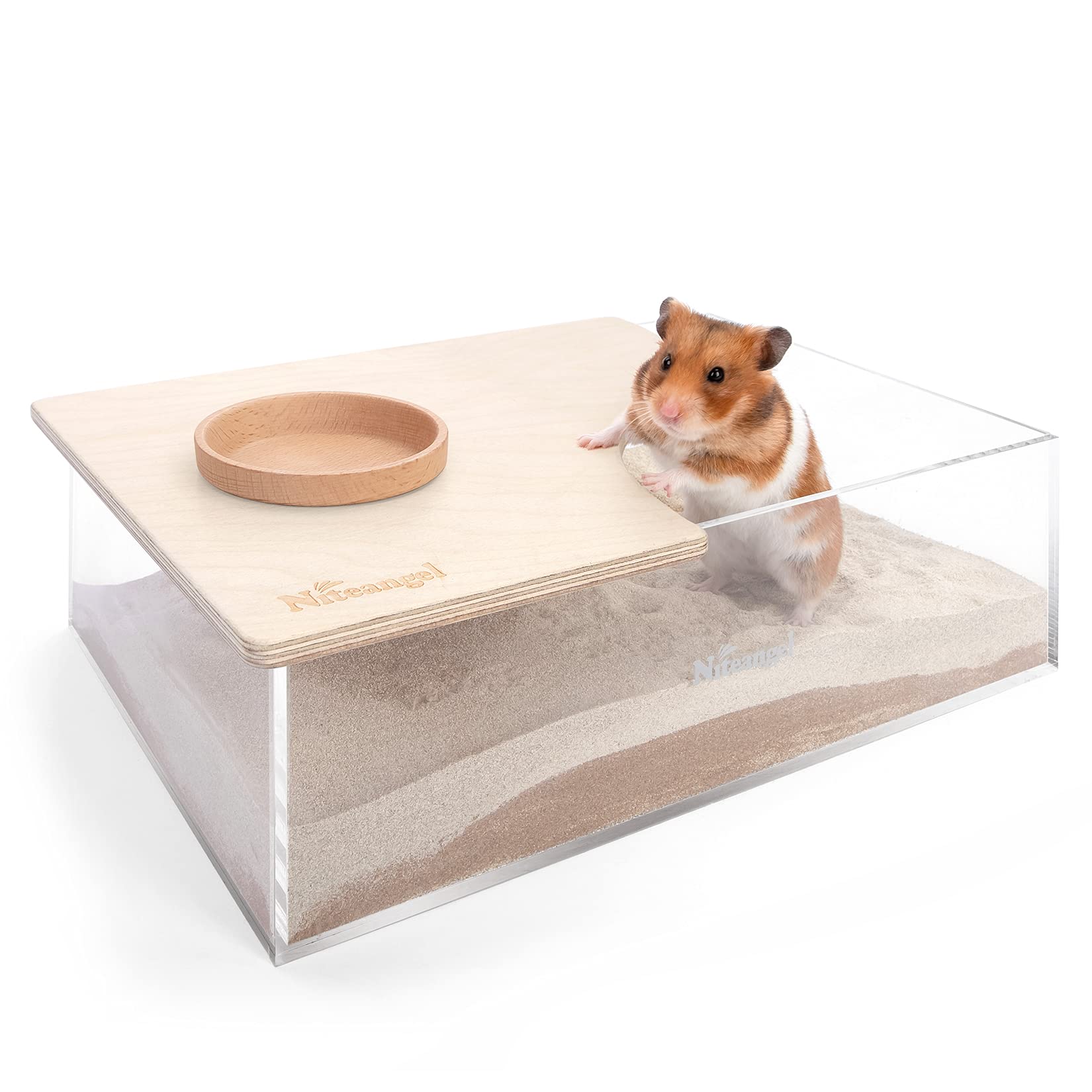 A hamster dig box filled with safe substrate inside an enclosure